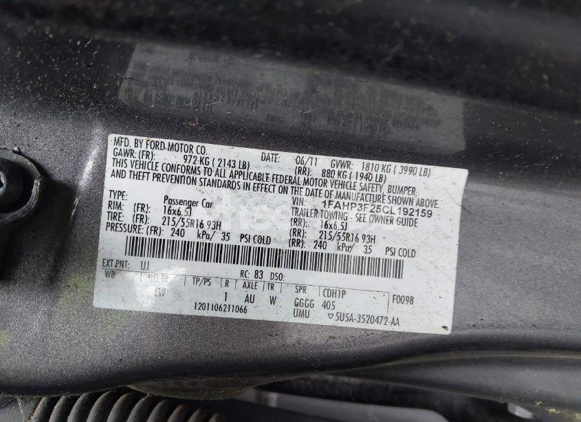 Photo 9 of 2012 Ford Focus SE (VIN 1FAHP3F25CL192159)