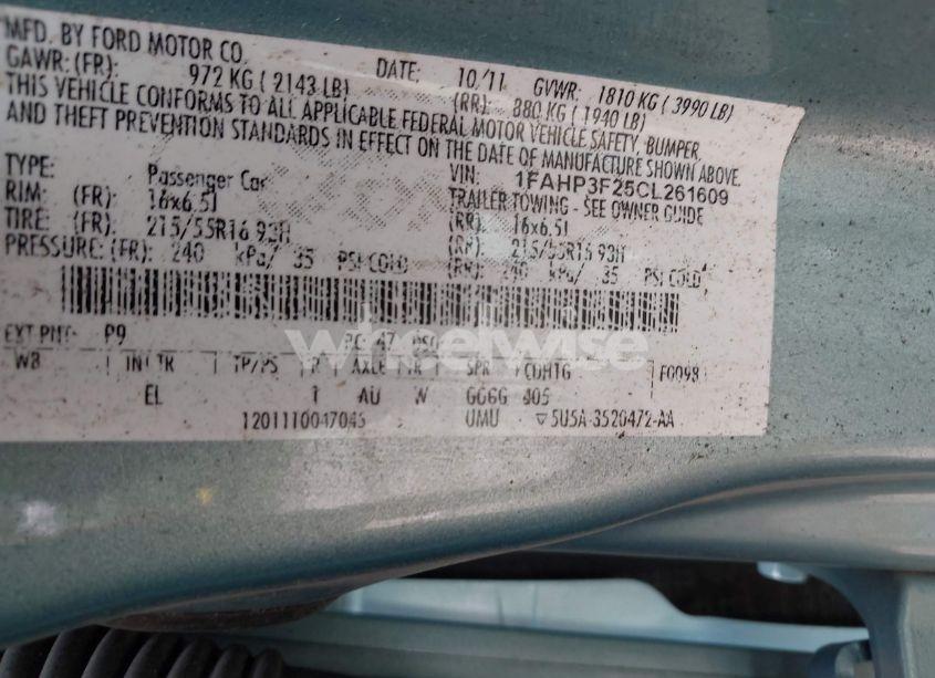 Photo 9 of 2012 Ford Focus SE (VIN 1FAHP3F25CL261609)