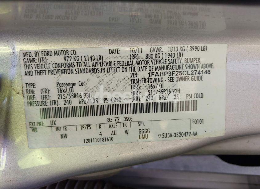 Photo 9 of 2012 Ford Focus SE (VIN 1FAHP3F25CL274148)