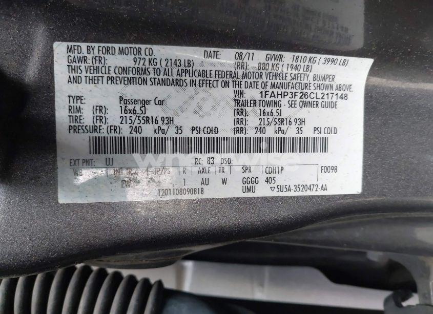 Photo 9 of 2012 Ford Focus SE (VIN 1FAHP3F26CL217148)