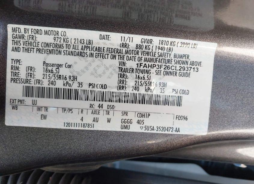 Photo 9 of 2012 Ford Focus SE (VIN 1FAHP3F26CL293713)
