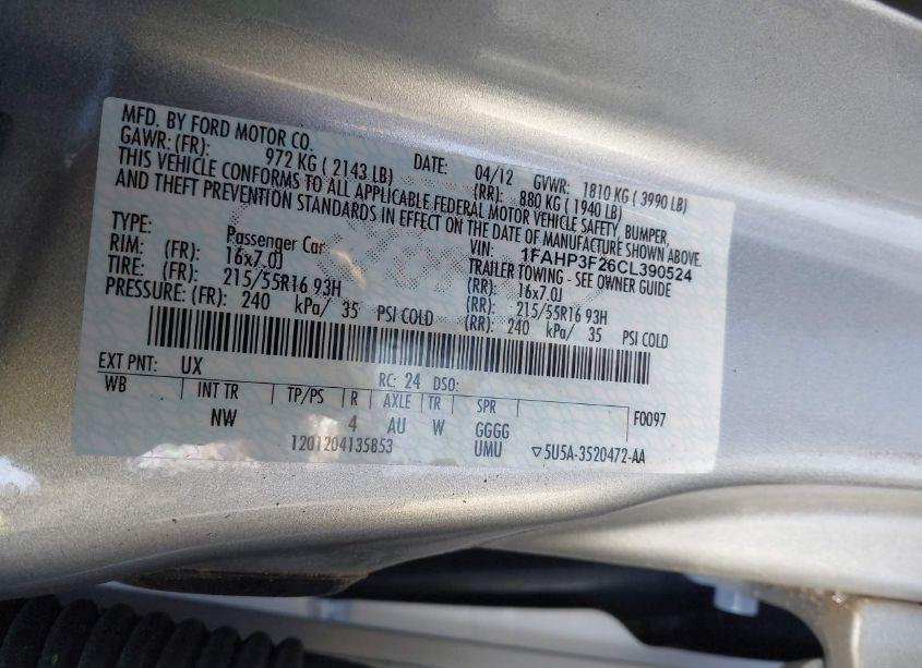 Photo 9 of 2012 Ford Focus SE (VIN 1FAHP3F26CL390524)