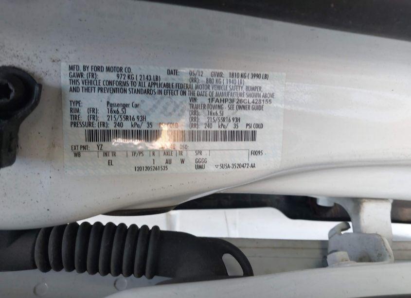 Photo 9 of 2012 Ford Focus SE (VIN 1FAHP3F26CL428155)