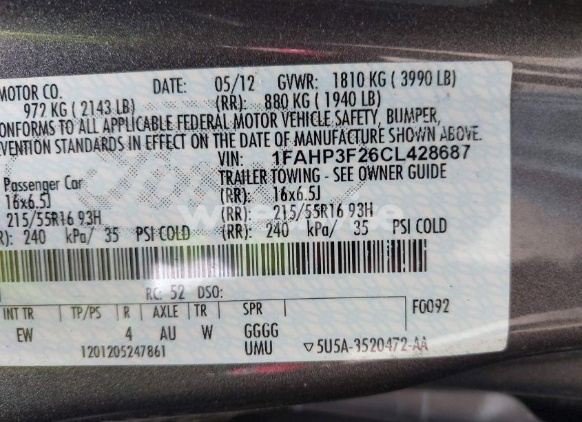 Photo 9 of 2012 Ford Focus SE (VIN 1FAHP3F26CL428687)