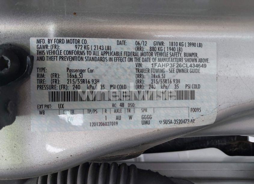 Photo 9 of 2012 Ford Focus SE (VIN 1FAHP3F26CL434649)