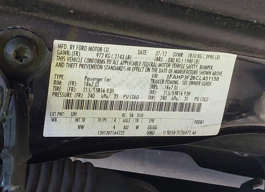 Photo 9 of 2012 Ford Focus SE (VIN 1FAHP3F26CL451158)