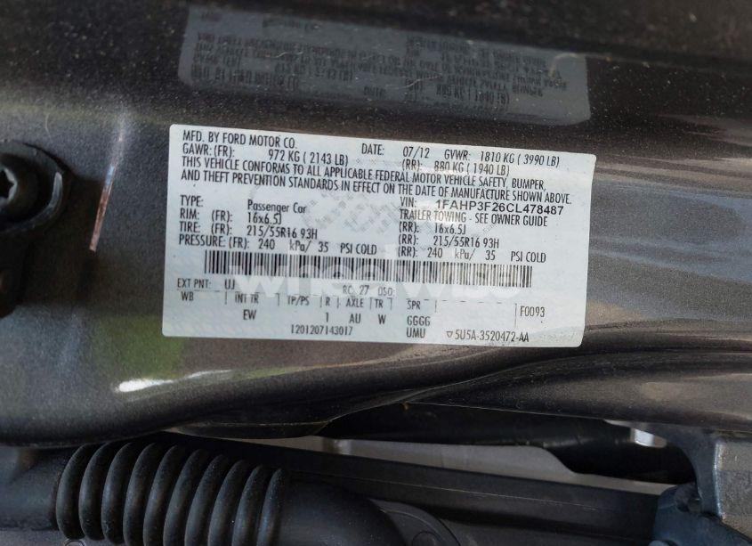 Photo 9 of 2012 Ford Focus SE (VIN 1FAHP3F26CL478487)