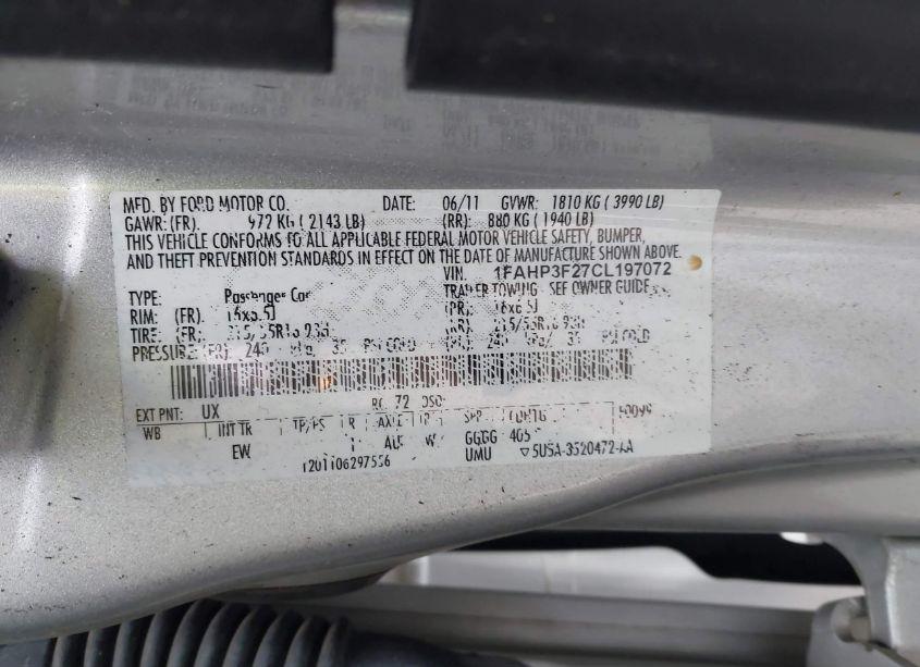 Photo 9 of 2012 Ford Focus SE (VIN 1FAHP3F27CL197072)