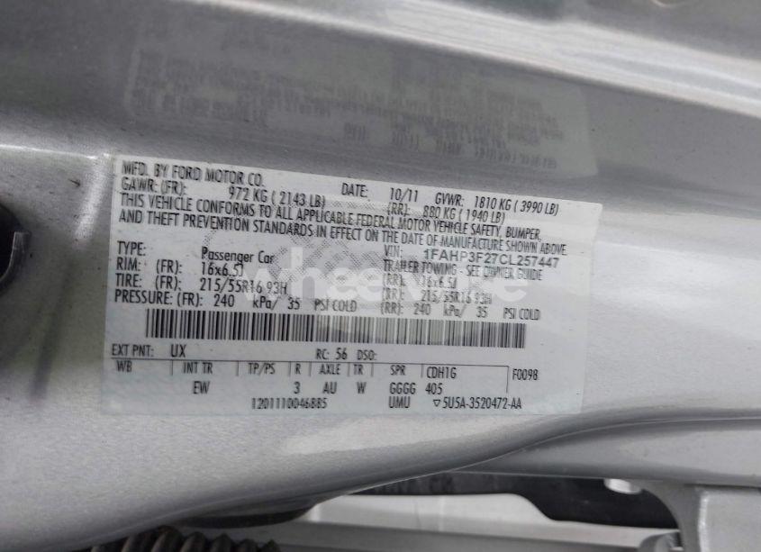 Photo 9 of 2012 Ford Focus SE (VIN 1FAHP3F27CL257447)