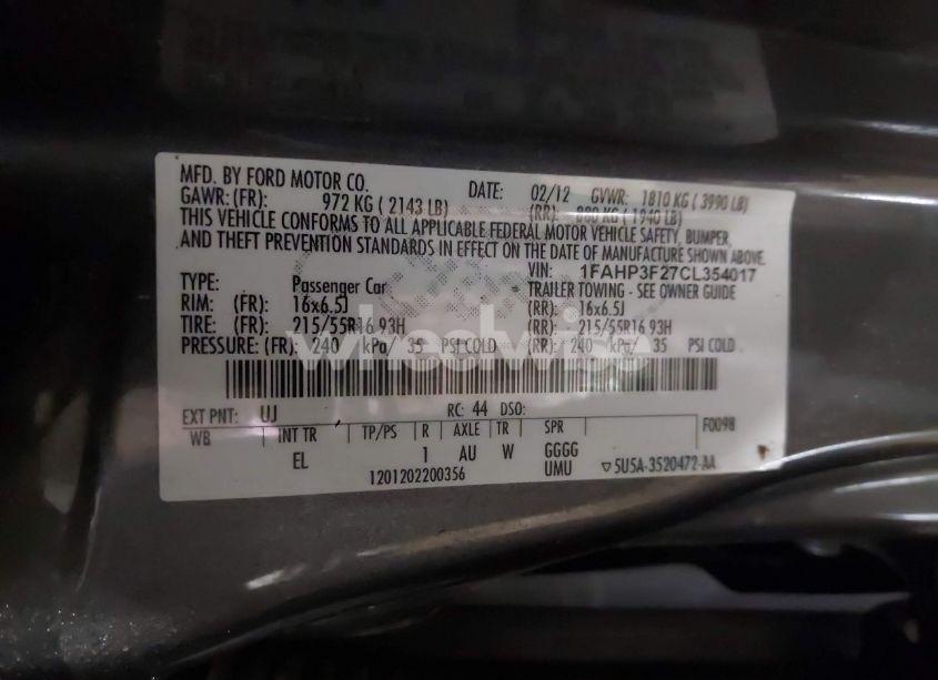 Photo 9 of 2012 Ford Focus SE (VIN 1FAHP3F27CL354017)