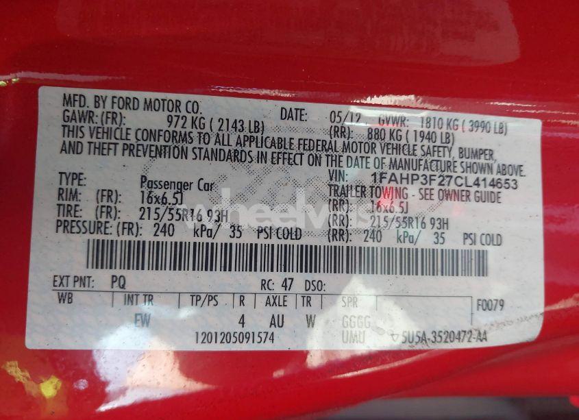 Photo 9 of 2012 Ford Focus SE (VIN 1FAHP3F27CL414653)