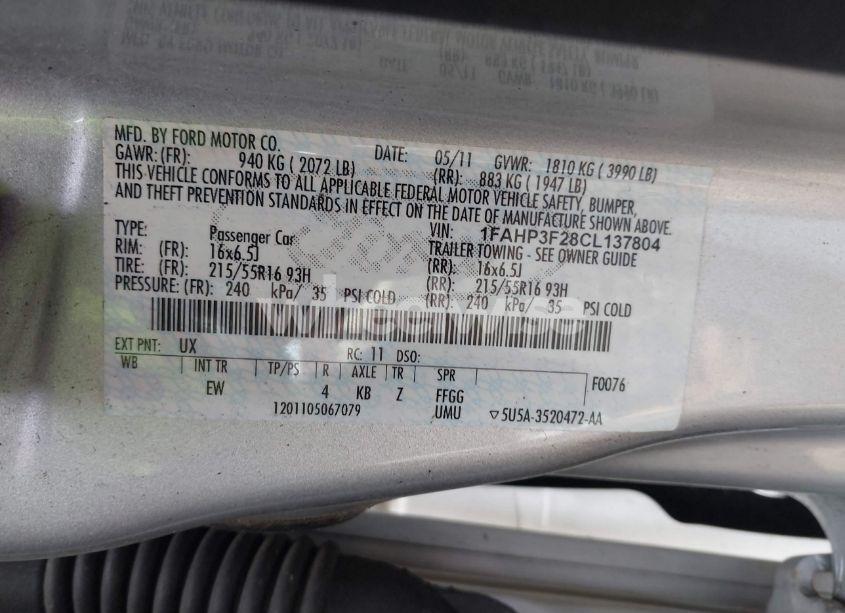 Photo 9 of 2012 Ford Focus SE (VIN 1FAHP3F28CL137804)