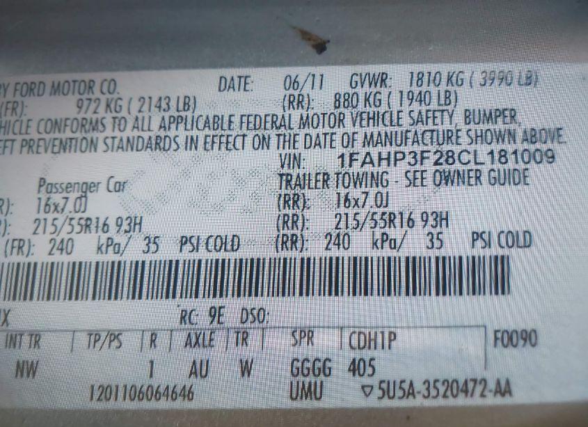 Photo 9 of 2012 Ford Focus SE (VIN 1FAHP3F28CL181009)