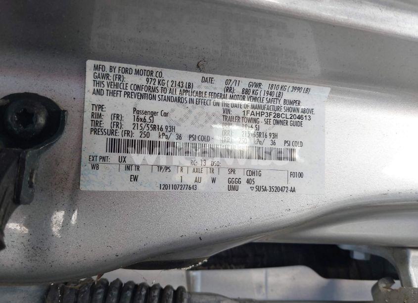 Photo 9 of 2012 Ford Focus SE (VIN 1FAHP3F28CL204613)