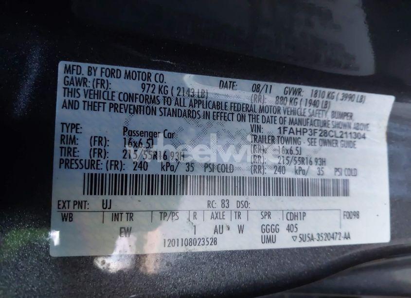 Photo 9 of 2012 Ford Focus SE (VIN 1FAHP3F28CL211304)