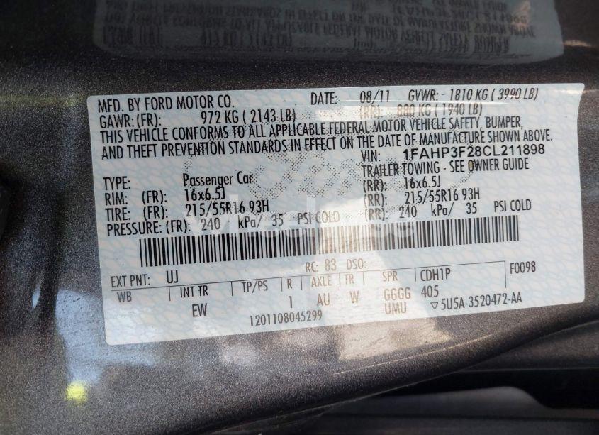 Photo 9 of 2012 Ford Focus SE (VIN 1FAHP3F28CL211898)