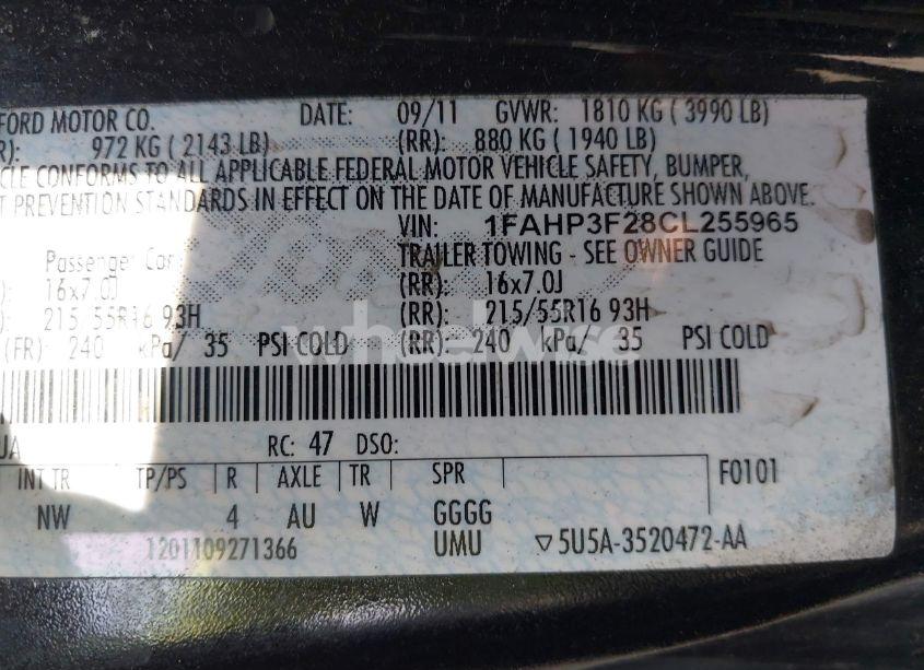 Photo 9 of 2012 Ford Focus SE (VIN 1FAHP3F28CL255965)