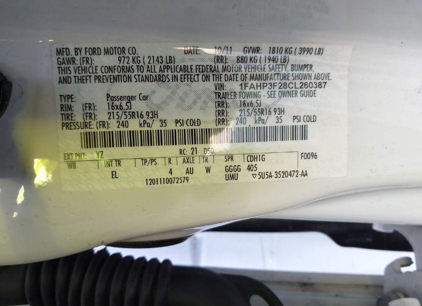 Photo 9 of 2012 Ford Focus SE (VIN 1FAHP3F28CL260387)