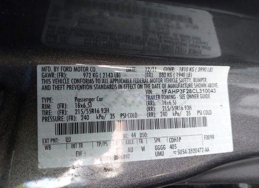 Photo 9 of 2012 Ford Focus SE (VIN 1FAHP3F28CL310043)