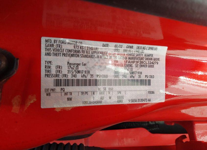 Photo 9 of 2012 Ford Focus SE (VIN 1FAHP3F28CL324279)