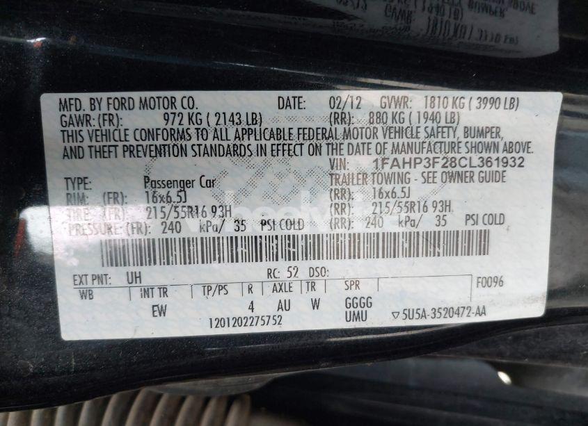 Photo 9 of 2012 Ford Focus SE (VIN 1FAHP3F28CL361932)