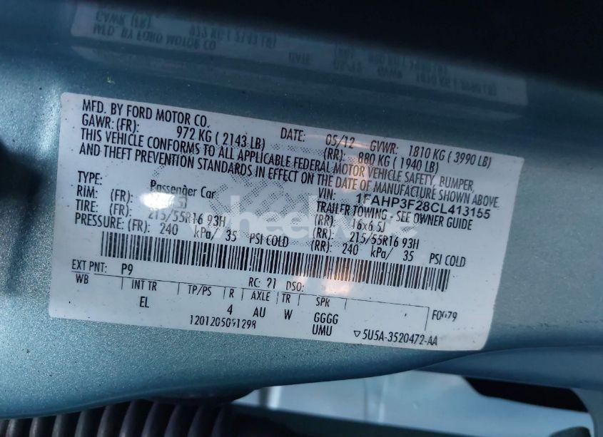 Photo 9 of 2012 Ford Focus SE (VIN 1FAHP3F28CL413155)