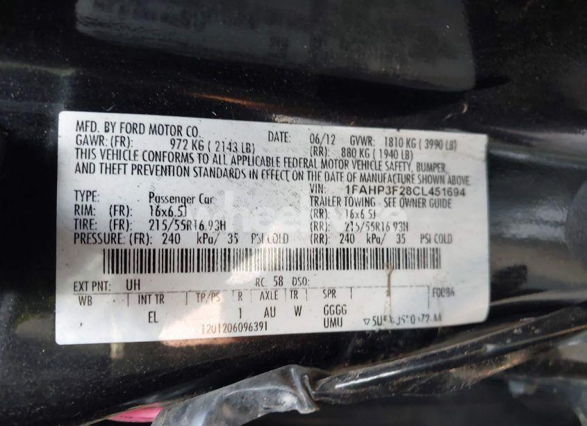 Photo 9 of 2012 Ford Focus SE (VIN 1FAHP3F28CL451694)