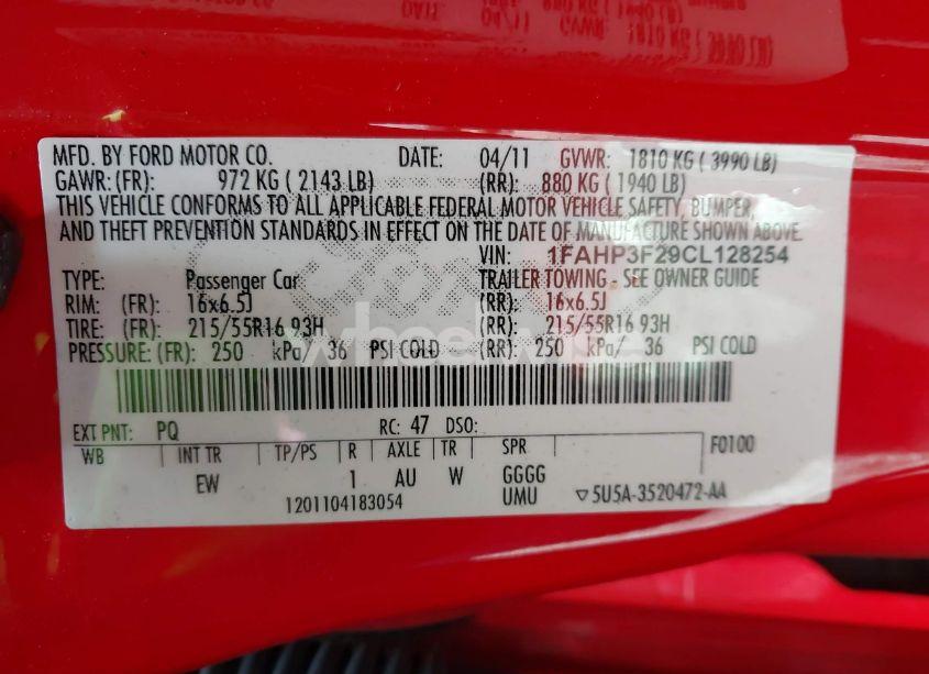 Photo 9 of 2012 Ford Focus SE (VIN 1FAHP3F29CL128254)