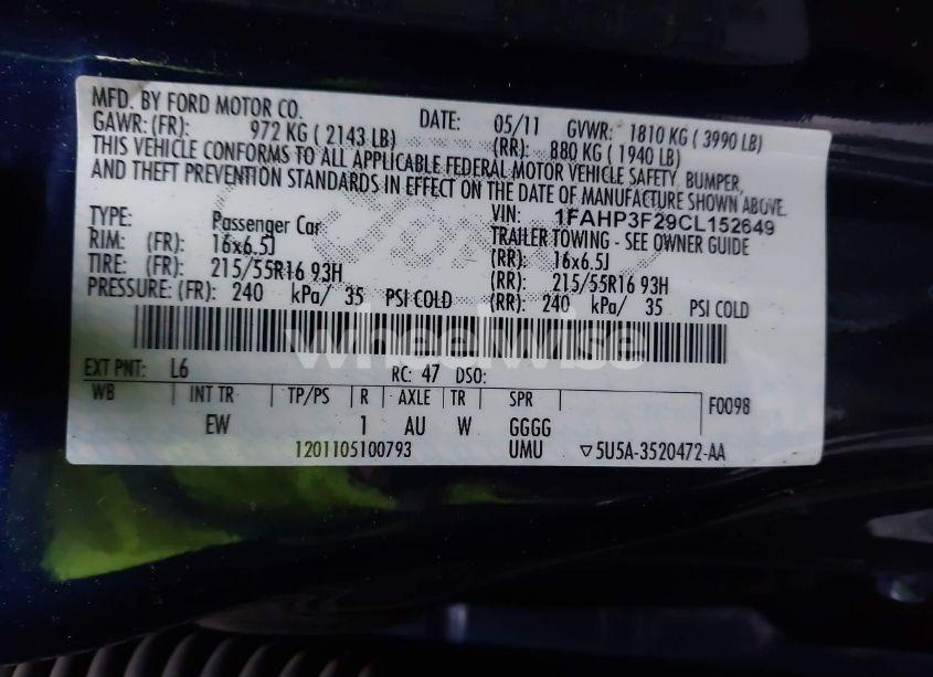 Photo 9 of 2012 Ford Focus SE (VIN 1FAHP3F29CL152649)