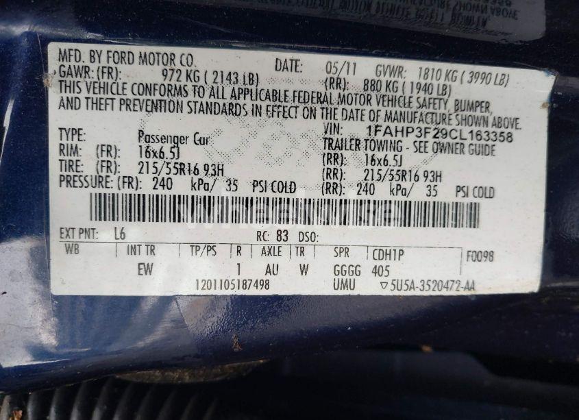 Photo 9 of 2012 Ford Focus SE (VIN 1FAHP3F29CL163358)