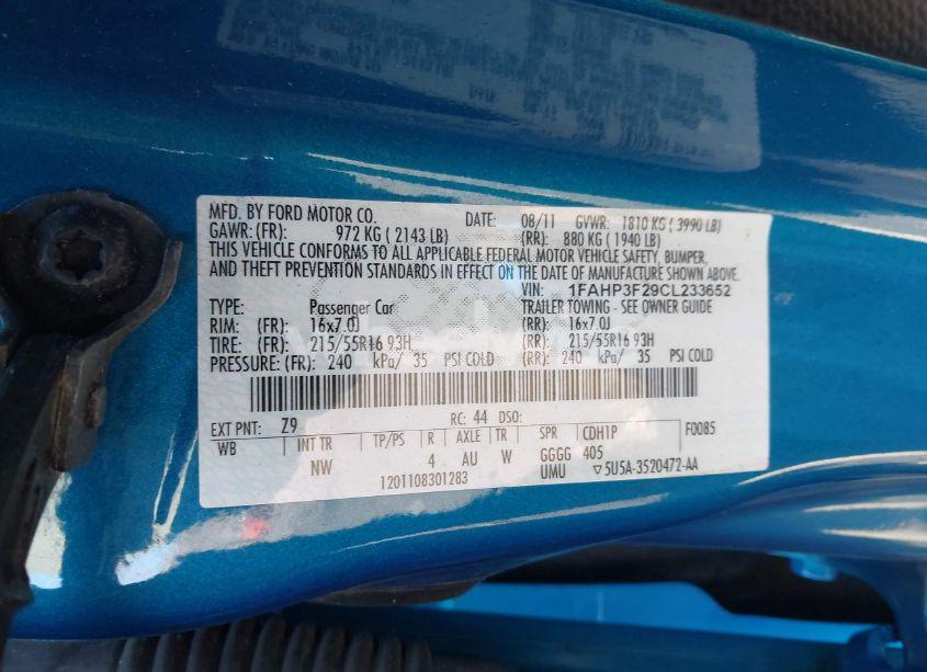 Photo 9 of 2012 Ford Focus SE (VIN 1FAHP3F29CL233652)