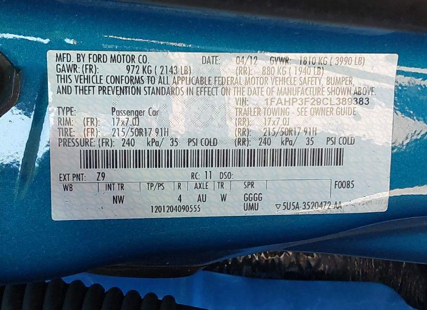 Photo 9 of 2012 Ford Focus SE (VIN 1FAHP3F29CL389383)