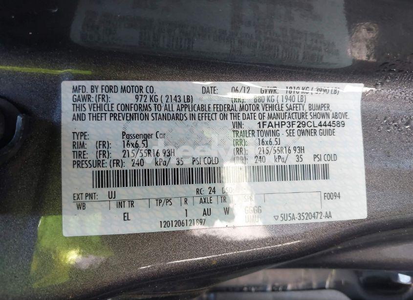 Photo 7 of 2012 Ford Focus SE (VIN 1FAHP3F29CL444589)