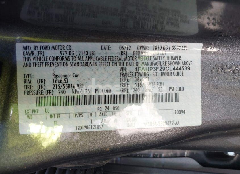 Photo 9 of 2012 Ford Focus SE (VIN 1FAHP3F29CL444589)