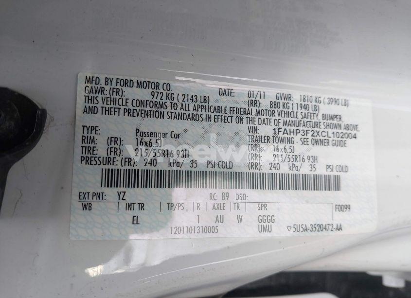 Photo 9 of 2012 Ford Focus SE (VIN 1FAHP3F2XCL102004)