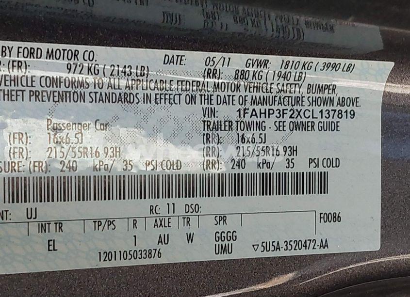 Photo 9 of 2012 Ford Focus SE (VIN 1FAHP3F2XCL137819)