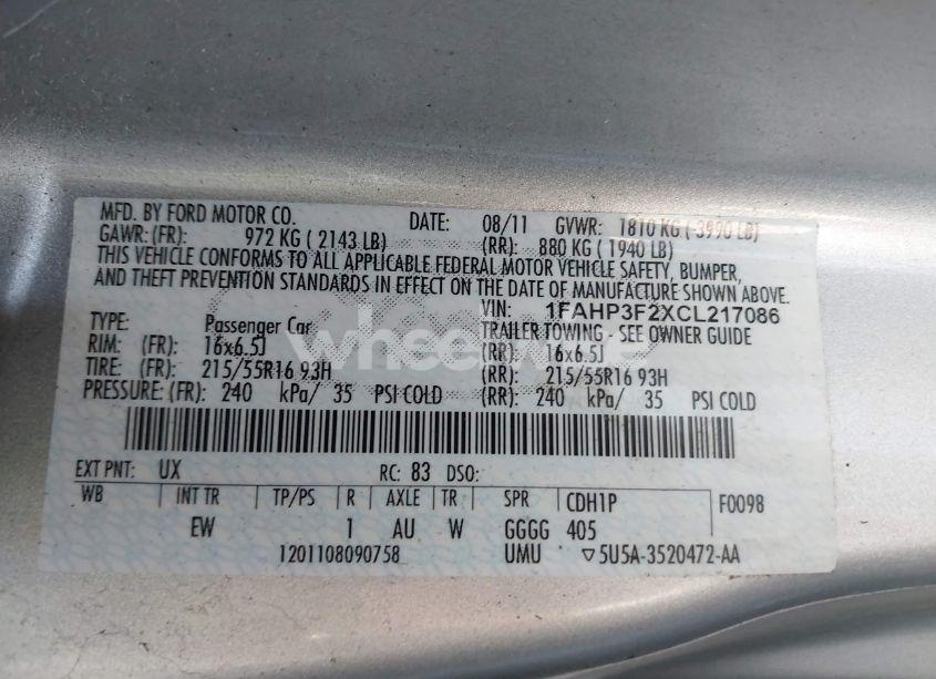 Photo 9 of 2012 Ford Focus SE (VIN 1FAHP3F2XCL217086)