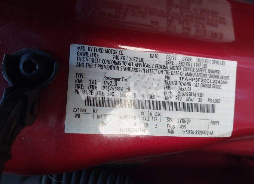 Photo 9 of 2012 Ford Focus SE (VIN 1FAHP3F2XCL224359)