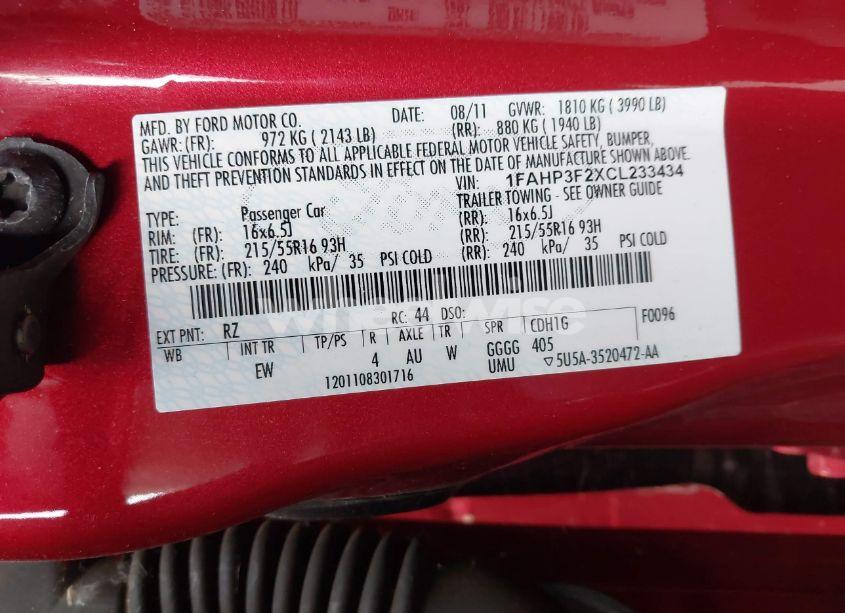 Photo 9 of 2012 Ford Focus SE (VIN 1FAHP3F2XCL233434)