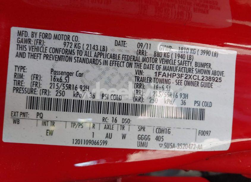 Photo 9 of 2012 Ford Focus SE (VIN 1FAHP3F2XCL238925)