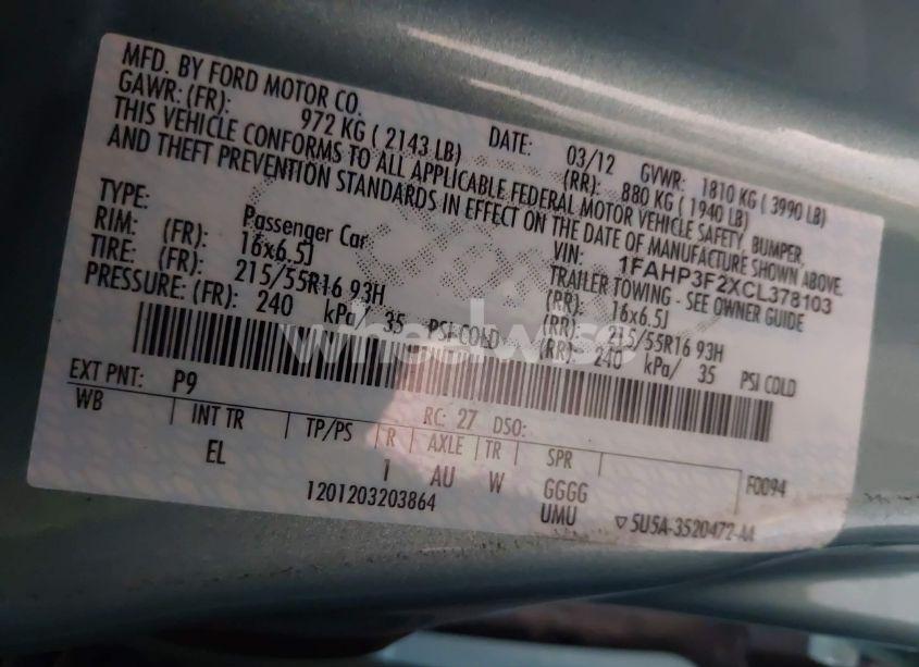 Photo 9 of 2012 Ford Focus SE (VIN 1FAHP3F2XCL378103)