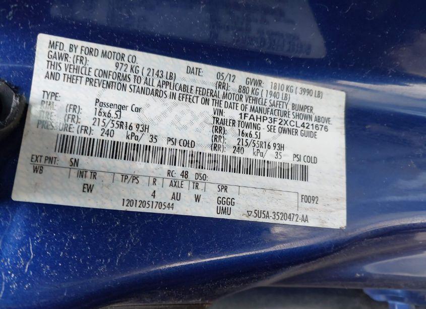 Photo 9 of 2012 Ford Focus SE (VIN 1FAHP3F2XCL421676)