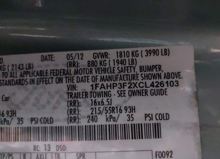 Photo 9 of 2012 Ford Focus SE (VIN 1FAHP3F2XCL426103)