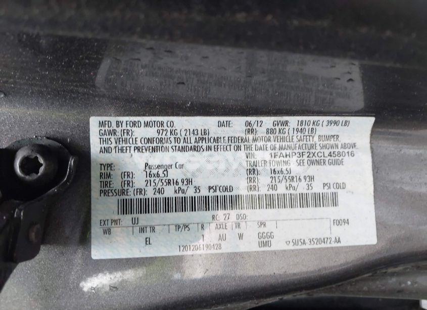 Photo 9 of 2012 Ford Focus SE (VIN 1FAHP3F2XCL458016)