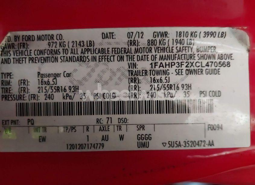 Photo 9 of 2012 Ford Focus SE (VIN 1FAHP3F2XCL470568)