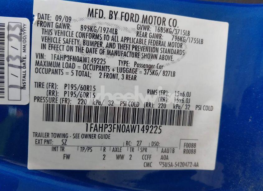 Photo 9 of 2010 Ford Focus SE (VIN 1FAHP3FN0AW149225)