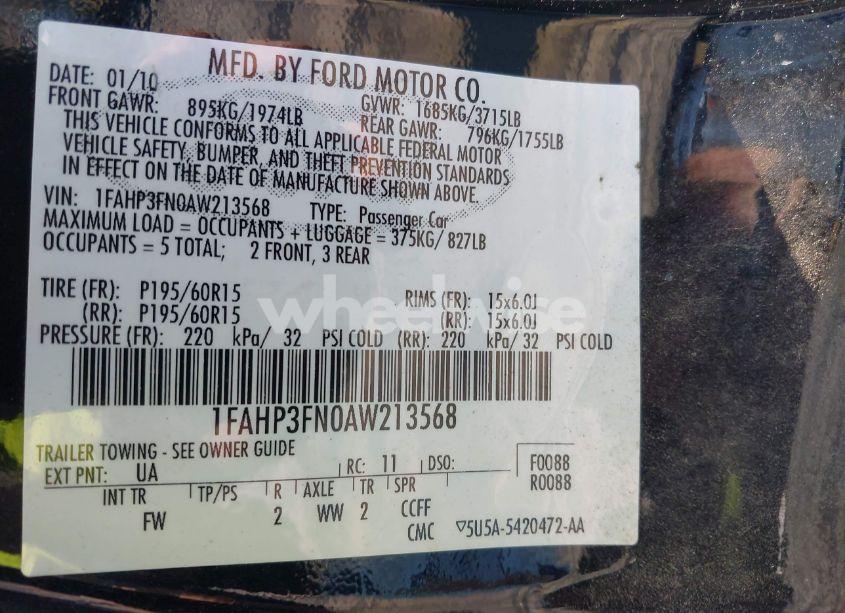 Photo 9 of 2010 Ford Focus SE (VIN 1FAHP3FN0AW213568)