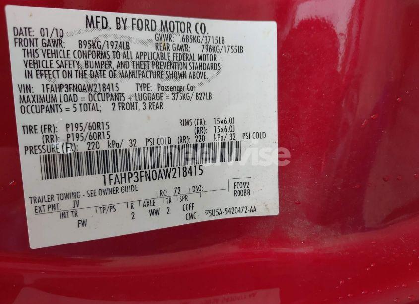 Photo 9 of 2010 Ford Focus SE (VIN 1FAHP3FN0AW218415)