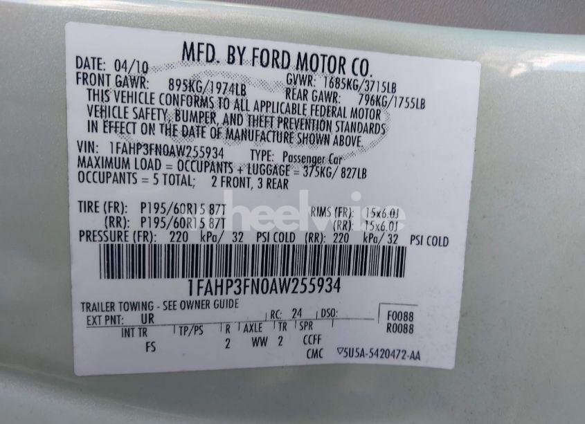 Photo 9 of 2010 Ford Focus SE (VIN 1FAHP3FN0AW255934)