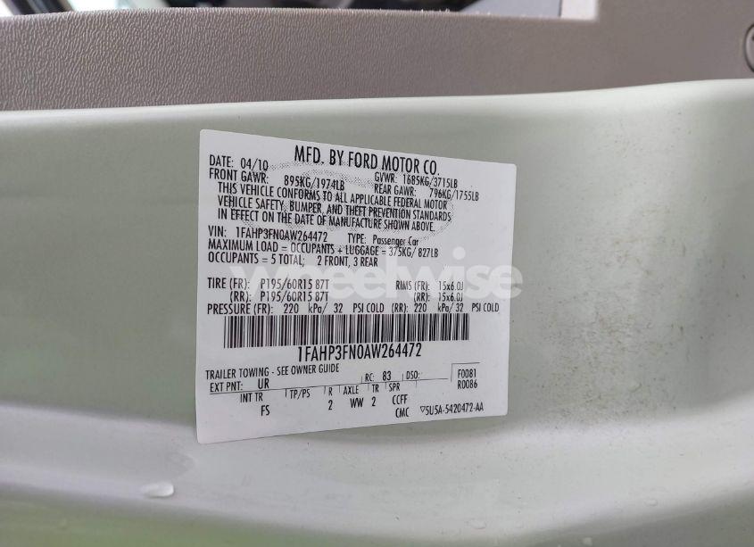 Photo 9 of 2010 Ford Focus SE (VIN 1FAHP3FN0AW264472)